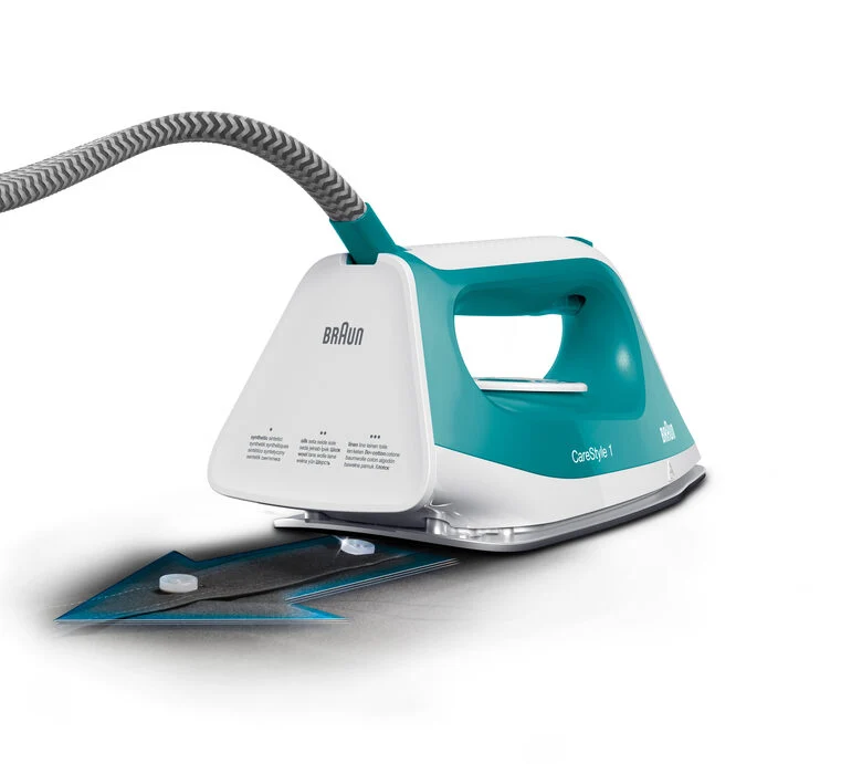 Braun CareStyle 1 - Ferro da stiro con caldaia, Piastra con tecnologia FreeGlide3D, 2400W, 1.5L, Bianco/Turchese (IS1013GR)