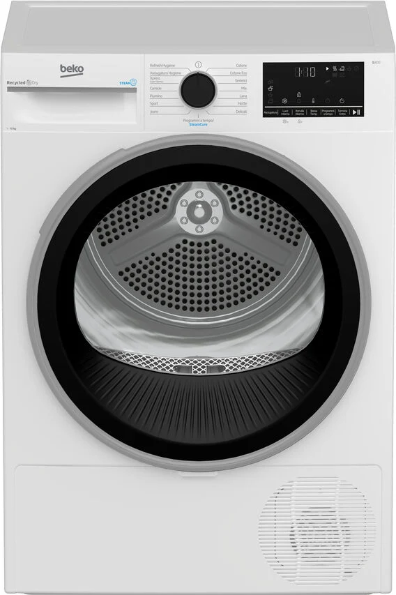 Beko BT3103IS_IT Asciugatrice A Libera Installazione 10 Kg, Pompa Di Calore, Optisense®, Motore Inverter, Display Digitale XL, Vapore SteamCure™, Classe C, Bianco