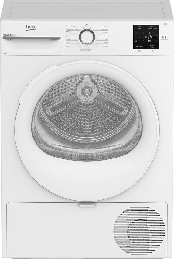 Beko BMT491WI_IT Asciugatrice A Libera Installazione 9kg, Pompa Di Calore, Optisense®, Linea Estetica NX, Motore Inverter, Display Digitale, Classe C, Bianco