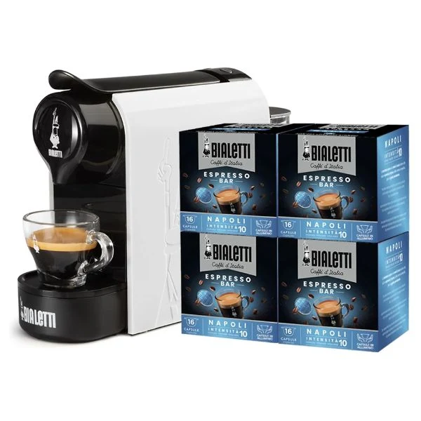 Bialetti Gioia Macchina del Caffè a Capsule + 64 Capsule, Bianco