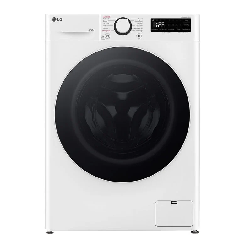 LG D2R5S09TSWW Serie R5 Lavasciuga Slim A Libera Installazione 9/5 Kg, 1200 Giri, AI Dd, AI Wash, TurboWash 360, Vapore, Allergy Care, Classe E, Bianco