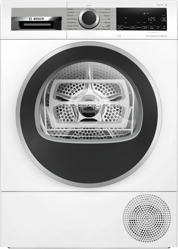 Bosch WQG245D0IT Serie 6 Asciugatrice A Libera Installazione 9 Kg, Pompa Di Calore, Condensatore Autopulente, Auto Dry, Classe C, Bianco