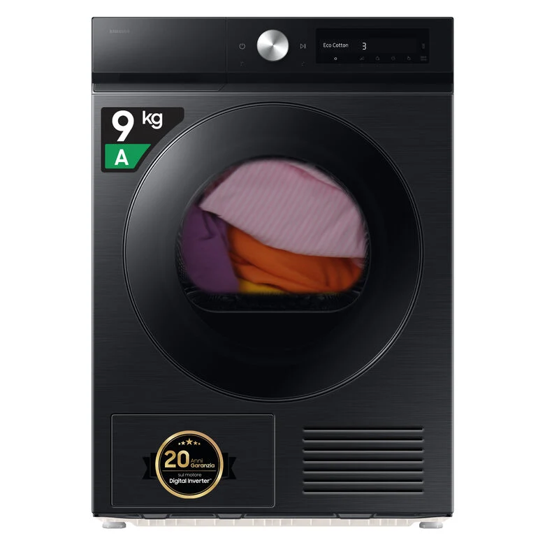 Samsung DV90DB7845GBU3 Asciugatrice A Libera Installazione 9 Kg, Pompa Di Calore, Super Speed, SmartThings, AI Control, Classe A+++, Nero