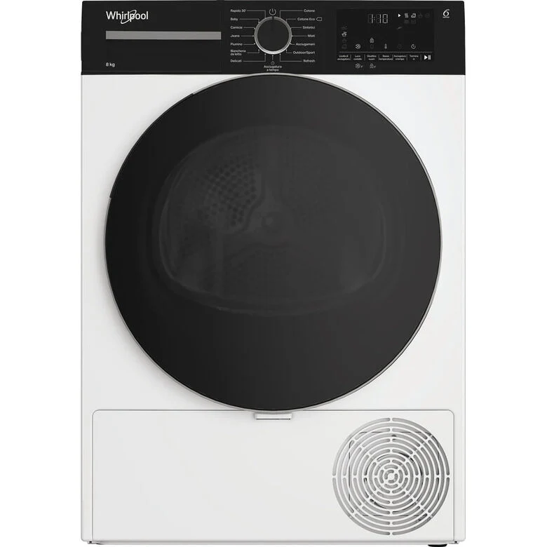 Whirlpool C WSD 83M WBS IT Asciugatrice Slim A Libera Installazione 8 Kg, Motore Inverter, Tecnologia 6° Senso, Display Digitale XL, Classe D, Bianco