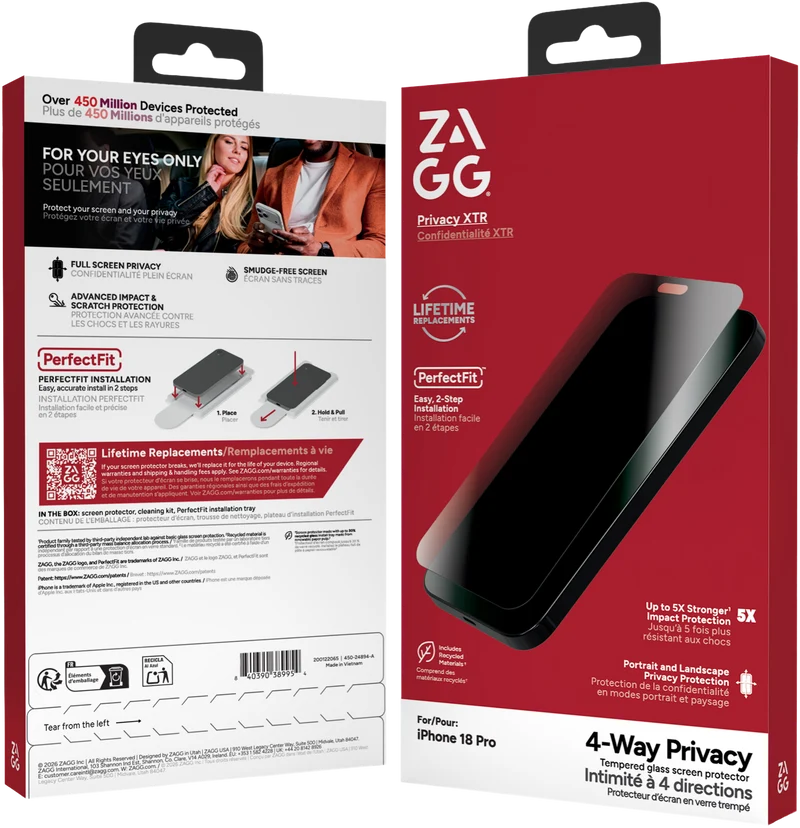 ZAGG Iinvshild Glass Privacy Xtr Screen Protector iPhone 18 Pro