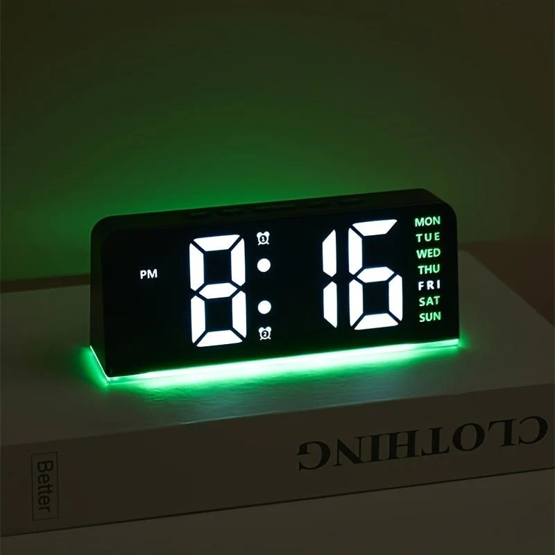 Aurora – Réveil Digital LED Grands Chiffres, Lumière d'Ambiance & Date