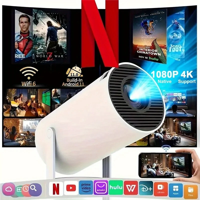 CinéLux – Mini Projecteur WiFi Bluetooth Full HD 1080p, Compatible 4K & Keystone Auto