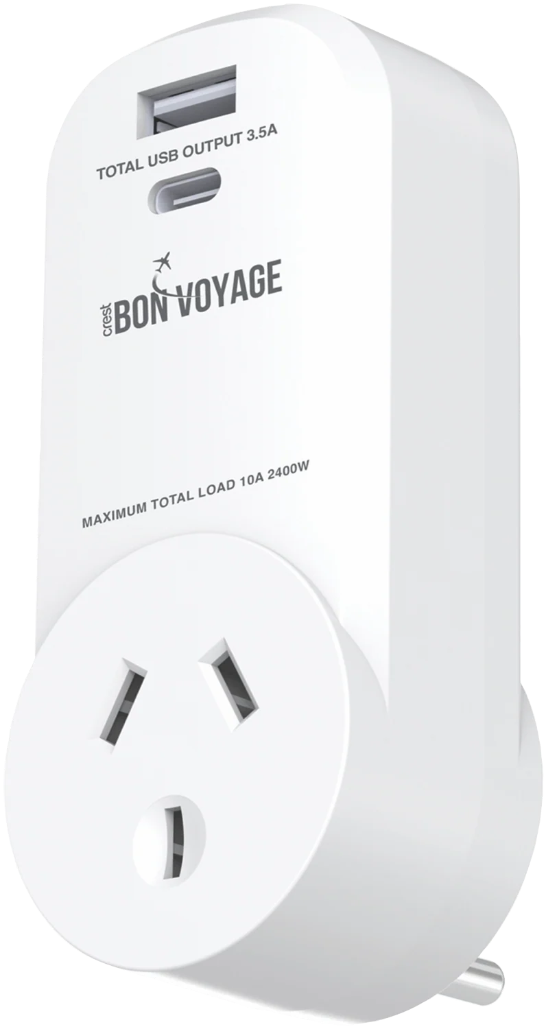 Bon Voyage Travel Adaptor AU to USA (2 USB Ports)