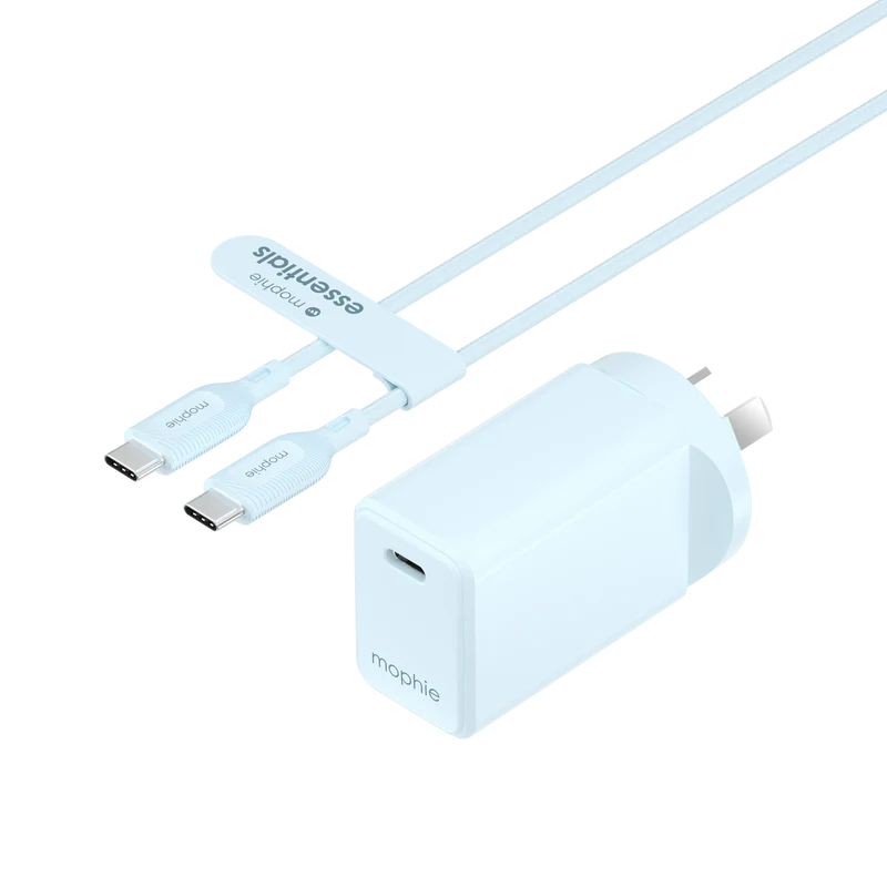 Mophie Essential 30W USB-C Wall Charger & C-C Cable Blue