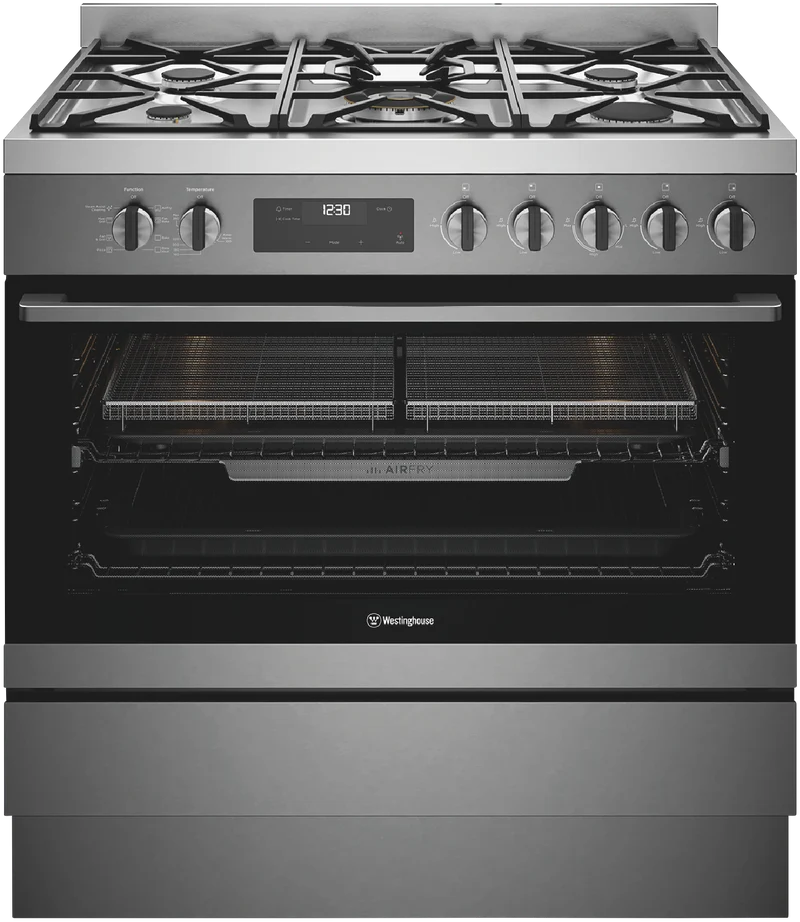 Westinghouse 90cm Dual Fuel Freestanding Cooker with Airfry, Dark Stainless Steel